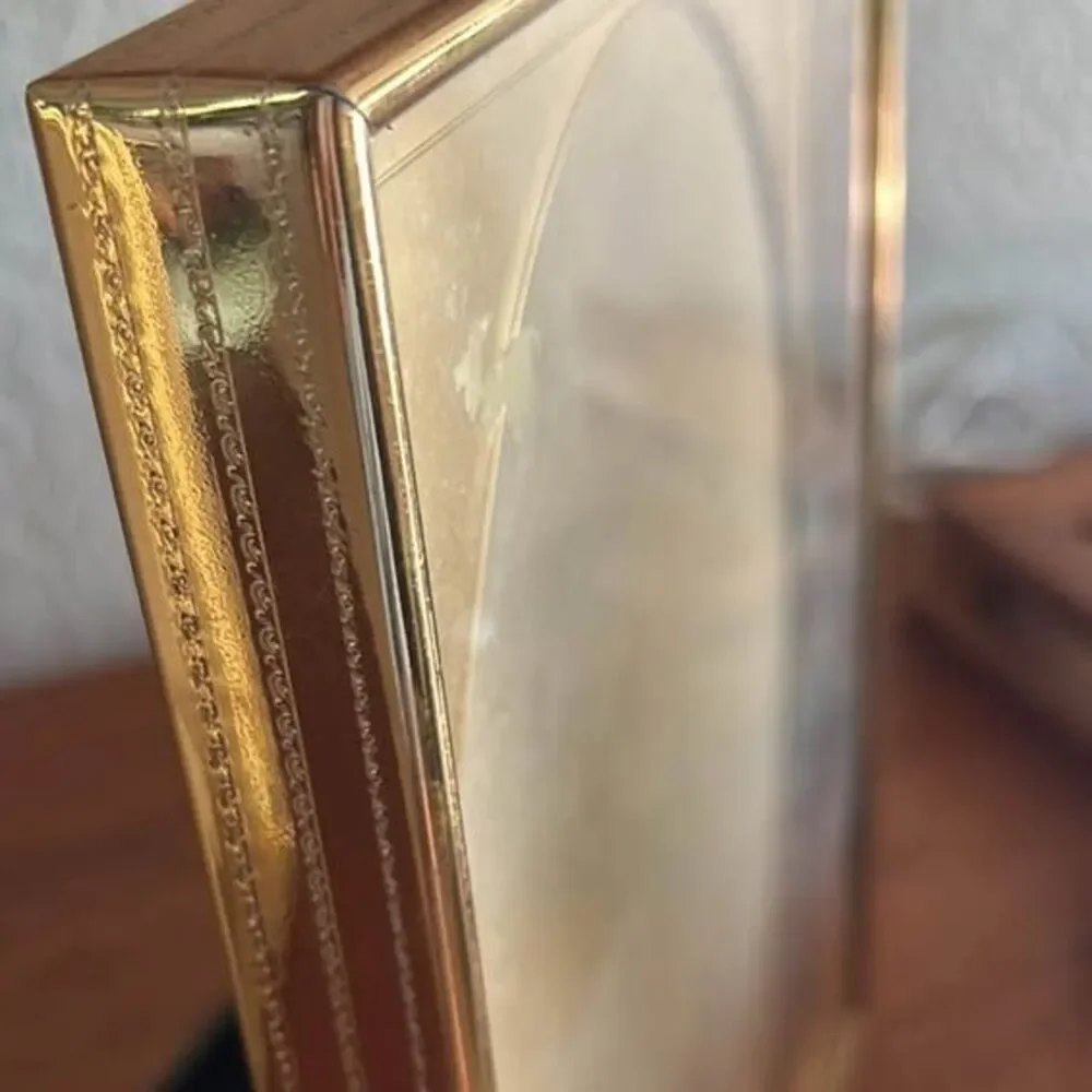TWO Vintage Brass 11 X 9” Picture Frames with Oval Matting Hang or Stand